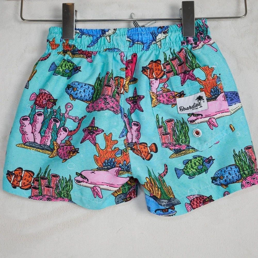 Boardies Apparel Kids Aqua Blue Sea Creature Liner Swim Trunks Size 1-2 Years